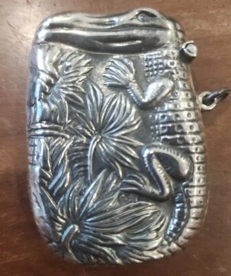 $159.99 • Buy Alligator CROCODILE Antique DESIGN Sterling Silver MATCH Safe VESTA Box 1950's?