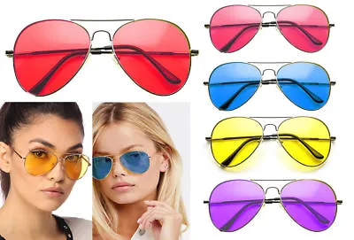 Unisex Retro 80's Coloured Lens Aviators Style Shades Fancy Dress Glasses • £1.99