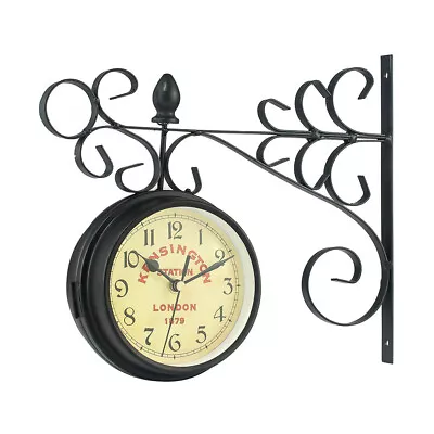 Outdoor Garden Kensington Station Wall Clock Double Sided Bracket Round 28cm • £13.94