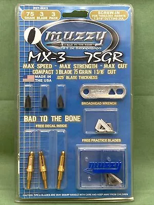 3 Pk New Muzzy 207-mx3 75 Gr Bad To The Bone Broadheads 3 Blade 1-3/16  Cut • $24.42