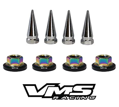 6 Vms Racing 14mm Chrome Spikes Black Washers Neo Chrome Nuts For Mitsubishi • $39.88