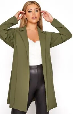 Yours Womens Longline Open Front Khaki Blazer Size Uk 18curve Bnwt • £12.50