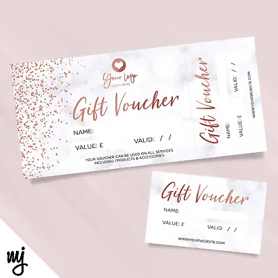 Custom Printed Gift Vouchers | Perforated | Marble Rose Gold Generic Modern • £12.99