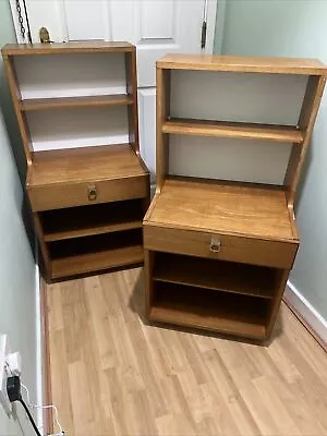 70’s Wooden Vintage Bedside Table Set Pair • £40