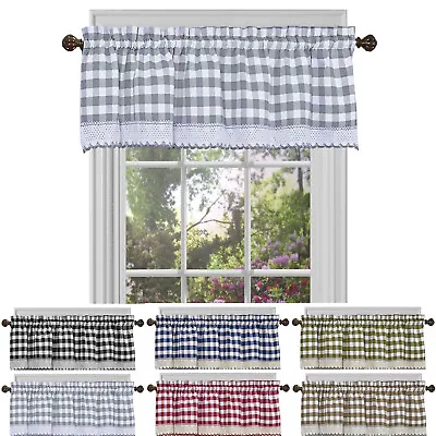 $14.99 • Buy Window Curtain Valance Drape Checked Plaid Gingham Kitchen (58  W X 14  L)