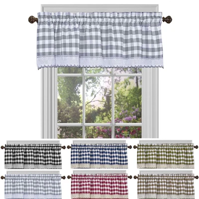 $14.99 • Buy Window Curtain Valance Drape Checked Plaid Gingham Kitchen (58  W X 14  L)