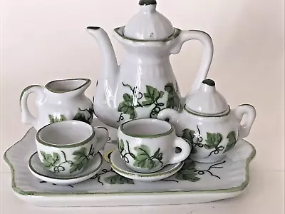 Ivy Leaf Porcelain Miniature Tea Set Andrea By Sadek Doll Play 10 Pc Teapot • $24.98