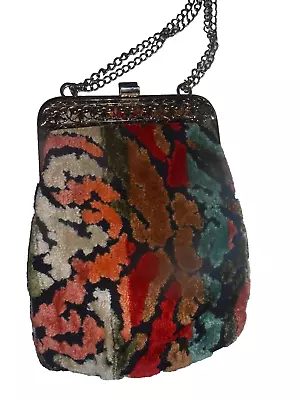 VINTAGE Abstract TAPESTRY VELVET CHENILLE Purse CARPET HANDBAG • $45