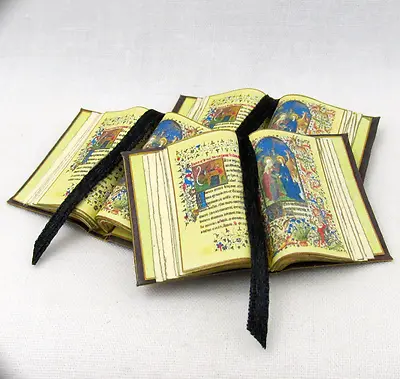 Open Book MEDIEVAL ILLUMINATED BOOK OF HOURS Miniature Book Dollhouse 1:12 Scale • $12.75