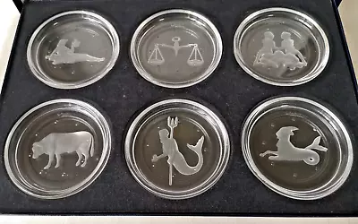 Val St Lambert 2 Box Sets With 12 Signs Of The Zodiac Etched Wine Glass Coasters • £85