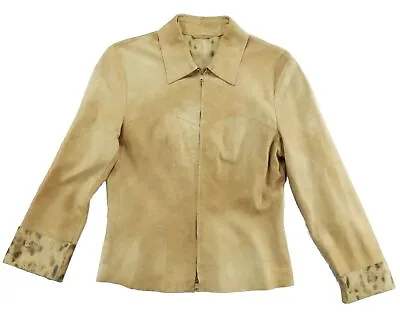 Vtg Marc Cain Butter Soft Leather Jacket 3S Ombré Tan Unstructured Lightweight • $52