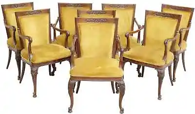 Armchairs  8 Continental Carved Mahogany Yellow Velvet Vintage / Antique!! • $2172.57
