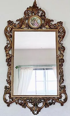 Vintage Victorian Cameo French Country Hollywood Regency Wall Mirror 34” • $125