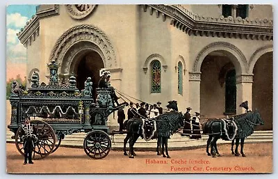 Postcard Cuba Havana The Funeral Car Horse Drawn Hearse Cemetery Church #2 AP10 • $14.99