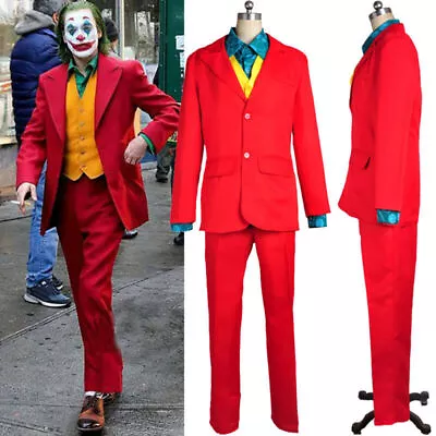 The Joker Red Suit Coat Vest Pants Cosplay Costume Mens Halloween Clown Outfit • $75.42