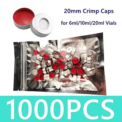 1000PCS 20mm Crimp Top Aluminium Caps Red PTFE For 6ml/10ml/20ml Sample Vials US • $98.99