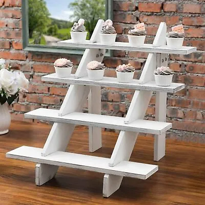 MyGift 4 Tier Cascading Vintage White Wood Cupcake Retail Display Riser Stand • $62.99