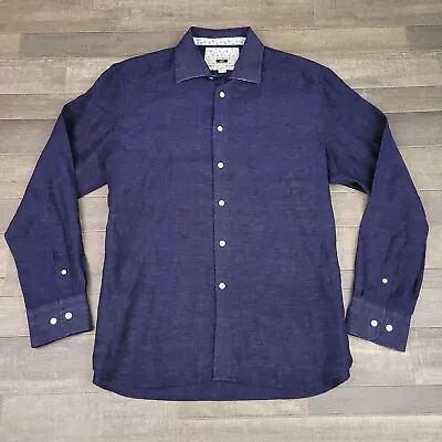 Joseph Abboud Shirt Mens Large Blue Linen 37.5 Polyester Button Up Long Sleeve • $26.95