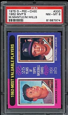 1975 OPC O-Pee-Chee 1962 MVPs Mickey Mantle Maury Wills PSA 8 • $49