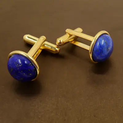 Natural Lapis Lazuli Gemstone With Gold Plated 925 Sterling Silver Cufflink • $82.80