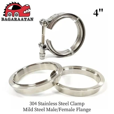 $34.99 • Buy 4'' Inch Stainless Steel V-Band Clamp Male Female Flanges Turbo Intercooler Pipe