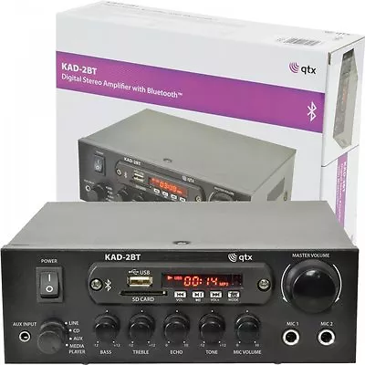 QTX KAD-2BT Digital Stereo Amplifier With Bluetooth 55w Tuner USB & SD BNIB • £69.99