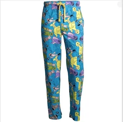 Sesame Street Mens Blue Knit Lounge Pants Pajama  Big Bird Oscar Elmo Medium.C19 • $12.99