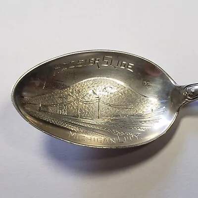 Sterling Silver Souvenir Spoon - Hoosier Slide Michigan City - Engraved - FL0864 • $169