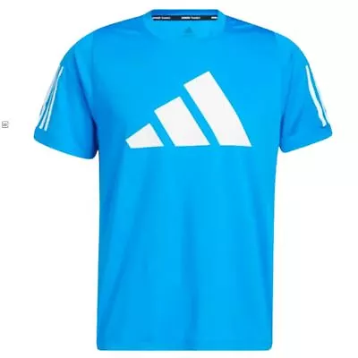 Adidas T-Shirt Mens Blue Gym T Shirt Running Tee Sports 3 Stripe T-Shirt Top • £19.99