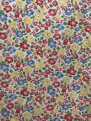 VTG Feed Sack Fabric Small Pastel Flowers In Shades Of Yellow Pink Blue  • $6.99