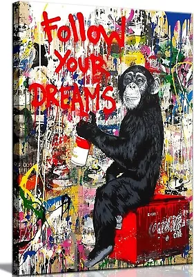 Banksy Monkey Street Graffiti Canvas Print Wall Art-Follow Your Dreams Anima... • $27.99