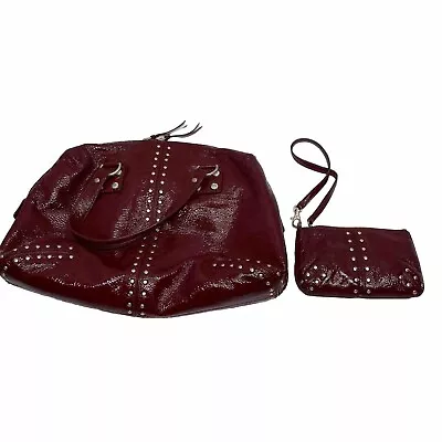 VINTAGE MICHAEL KORS Astor Leather Handbag & Matching Coin Purse Burgundy Red • $63.91