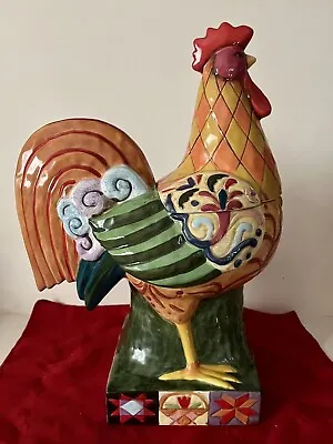 Large Jim Shore Barnyard Rooster Colorful Ceramic Cookie Jar 15.75” Rare Euc • $71.99