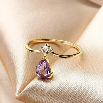 2Ct Pear Lab Created Amethyst Two-Stone Engagement Ring 14K Yellow Gold Plated • $97.99