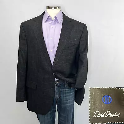 David Donahue Mens 48L Gray Blue Check Blazer Jacket Sport Coat Canada • $49.99