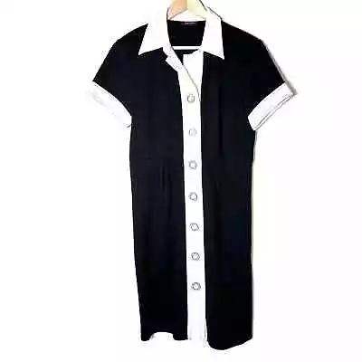 Spense Black And Cream Button Down Casual Sheath Dress Size 6? B197 • $18