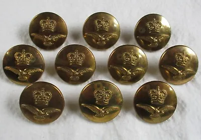 10x RAF: ROYAL AIR FORCE OFFICER'S BRASS GREATCOAT BUTTONS  (23mm 1950's Era) • £16.99