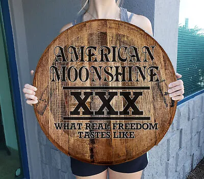 American Moonshine XXX Freedom Tastes Like Bar Sign Gift Whiskey Barrel Wall Art • $89.95