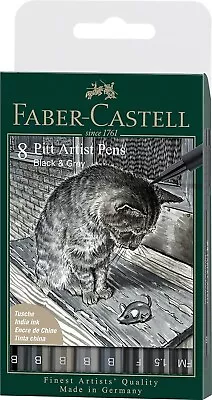 Faber-Castell Pitt Artist Pen Black & Grey B F 1.5 FM 167171  Pack Of 8 • $15.75