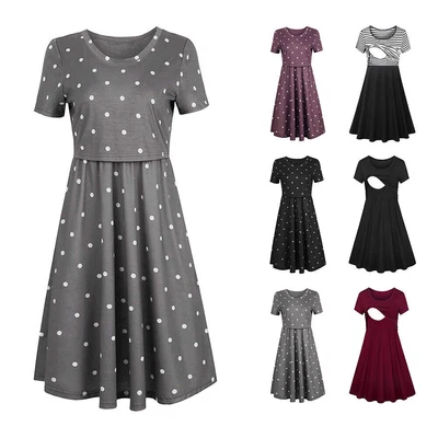 £13.09 • Buy Women Pregnant Polka Dot Dress Nursing Maternity Casual Breastfeeding Nightdress