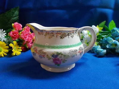 LOVELY ANTIQUE FLORAL JUG - H AND K TUNSTALL MADE IN ENGLAND - 13 1/2 Cm W # 070 • $35