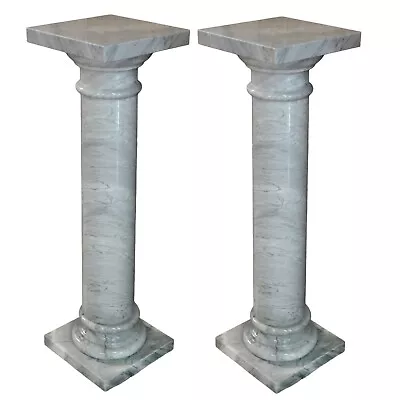 Pair Of Columns IN Marble Bardiglio Italian Interior Design H 81cm • £1487.55