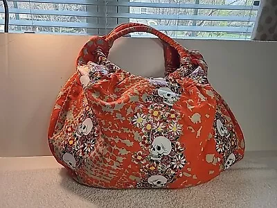 Vintage 2000 Ed Hardy Cotton Hobo Bag Purse Orange With Skulls • $30