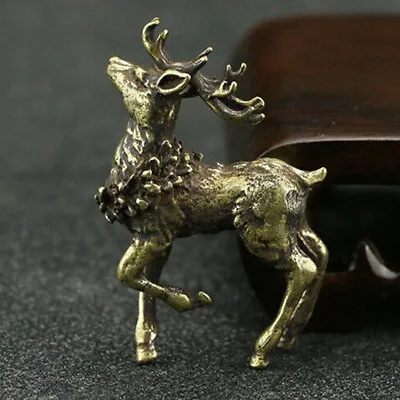 Brass Deer Figurine Statue Animal Figurines Toys House Office Desktop Decoration • $7.99