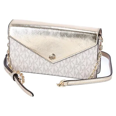 Michael Kors Jet Set Travel Small Signature Clutch Crossbody Vanilla Pale Gold • $59.99