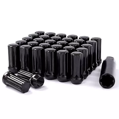 32 Black Spline Lug Nuts 2  Inch Tall 1/2x20 Fits Dodge Ford Ram 7 Spline +Key • $41.95