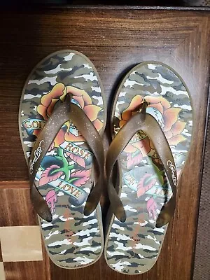 Ed Hardy SKULLS  Flip Flops Thongs Sandals Size Women’s 10 Skulls Thorns • $19.99