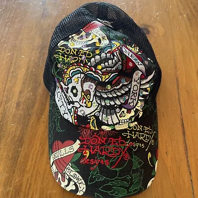 Ed Hardy Snapback Trucker Hat 'New York City' Kills Slowly Bejeweled Black • $45