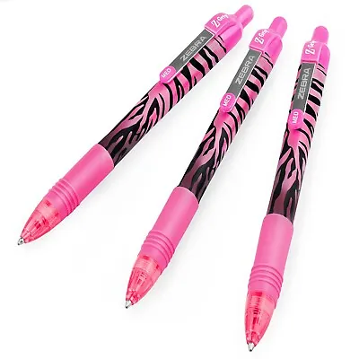 3x Zebra Z-Grip Smooth Ballpoint Pen - Funky Flame Stripe Pink Barrel - Pink Ink • £3.99