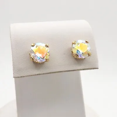 14k Gold Rainbow Mystic Quartz Stud Earrings Iridescent 4ctw 3gr New • $274.55